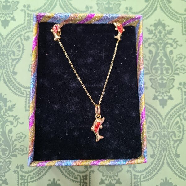 CHAINE & BOUCLE ENFANT MEDAILLE DOPHIN ROUGE